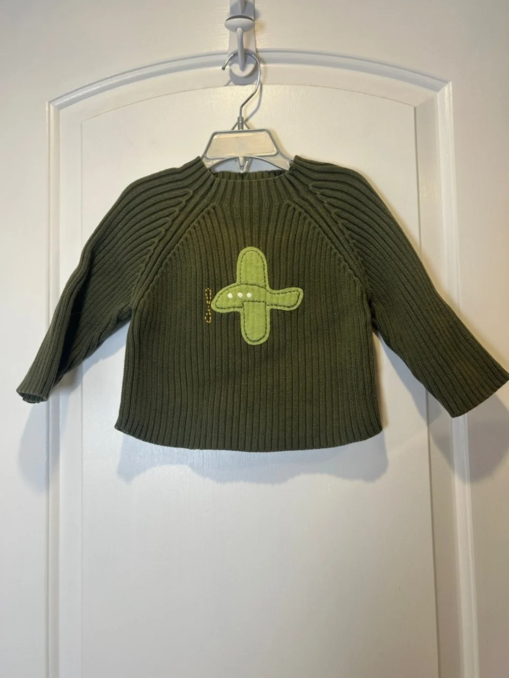 Gymboree Olive Green Ribbed Knit Sweater with Appliqué size 18-24m
